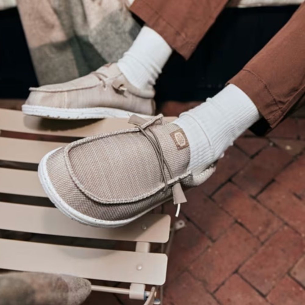 Hey Dude Wally Stretch Sox Size 12 Beige Slip On Casual Shoes Lightweight